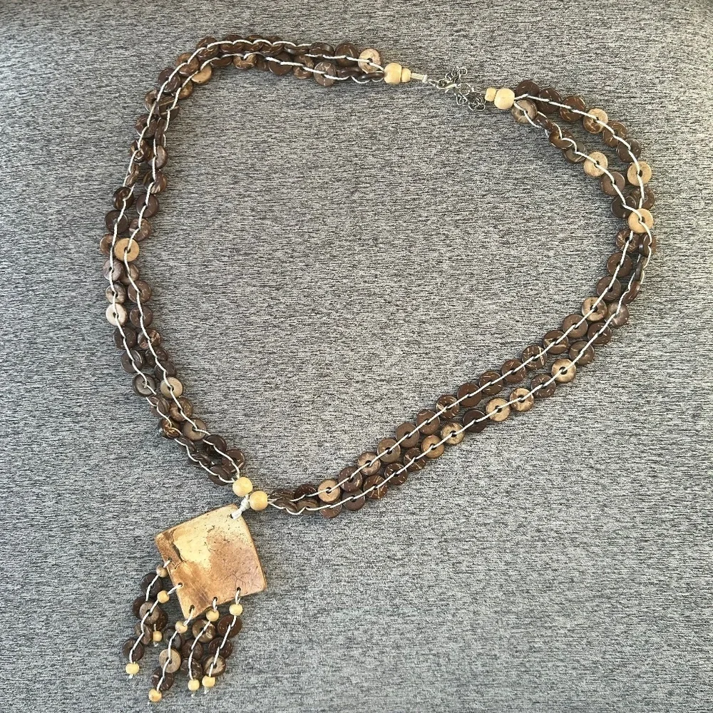Necklace Brown Bead w/ Square Pendant‎